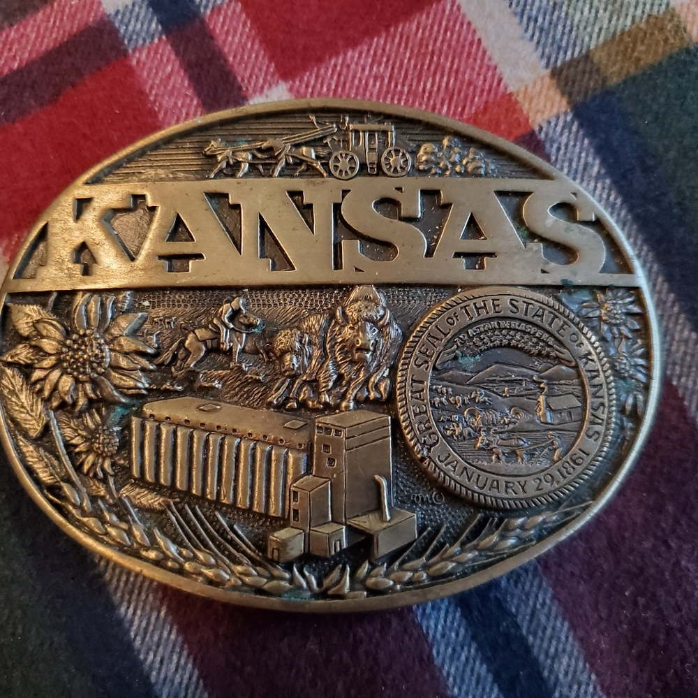 Kansas brass buckle